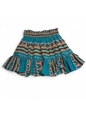 Boho Rufled Floral Paisley Mini Skirt Women's Small Summer Festival Bohemian